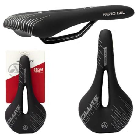 Selim Absolute Nero Gel PTO, 268x146MM , Trilhos aço c/escala, revestimento microfibra.